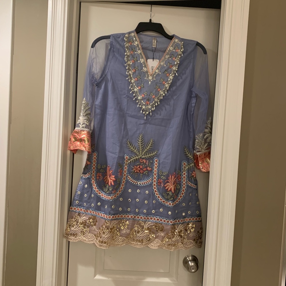 Fancy embroidered net shirt duppta with viscose sharara…